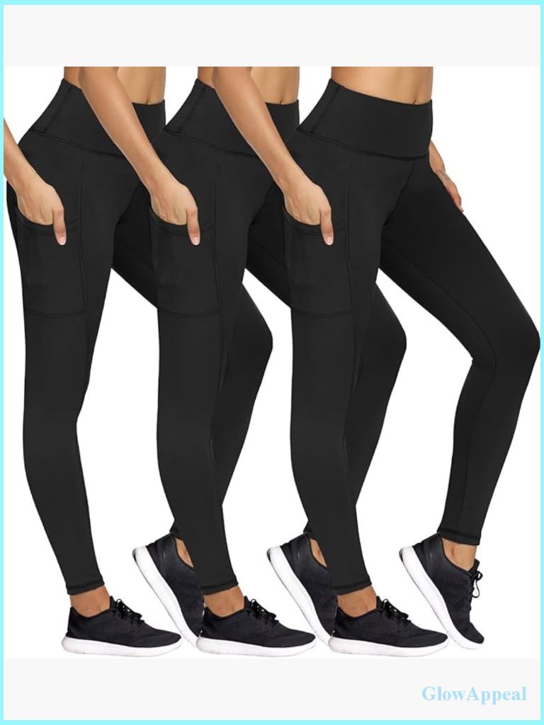 3 Pack Fleece Lined Leggings With Pockets Tummy Control Thermal Yoga Pants Plus